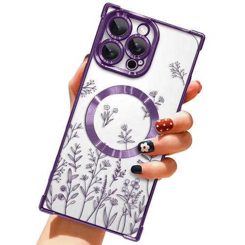 Coque plaqué floral iPhone 16 Pro Max MagSafe violette de luxe