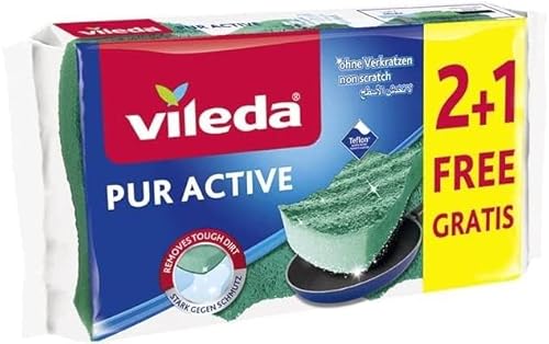 Vileda Glitzi Pur Active - 3 éponges spéciales casseroles et vaisselle