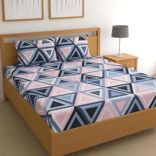 Image of BEVI Premium Microfiber 300 TC Fabric Pillow Cover | Ultra Soft & Smooth | Printed Pink Triangle | Fade Resistant & Wrinkle Free | Luxury Home Decor | Pack of 2