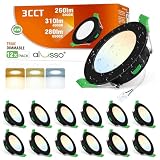 ALUSSO Lot de 12 spots LED encastrables 230 V 4 W plats à intensité variable 230 V, 68 mm   Blanc chaud 3000 K blanc neutre 4000 K blanc froid 6500 K   Noir IP44   Pour salle de bain