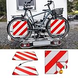 JurciCat 2W1 Czerwono-Biała Aluminiowa Tablica Ostrzegawcza Do Włoch I Hiszpanii 50 X 50 Cm Odblaskowa Z 4 Linkami Napinającymi Otwory Montażowe Do Bagażnika Rowerowego Bagażnik Tylny Samochód Kamper