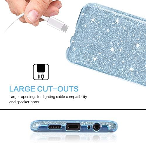 BENTOBEN Huawei P30 Case, Huawei P30 Case Glitter, Three Layer Shockproof Hybrid Hard PC Bumper Protective Silicone Sparkly Case with Finger Ring Stand for Huawei P30, Blue