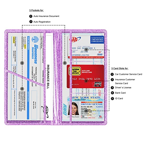 Image of TOURSUIT Car Registration and Insurance Card Holder, Glitter Purple