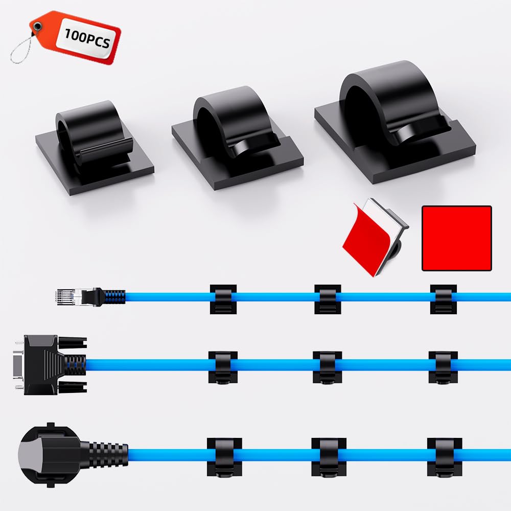 100 Stück selbstklebende Kabel-Clips, Kabel-Organizer (klein, mittel, groß), Drahthalter für Kabelmanagement, Außenlicht-Clips, Lichthaken für LED-Lichterkette, Auto-Dashcam, Verlängerungskabel