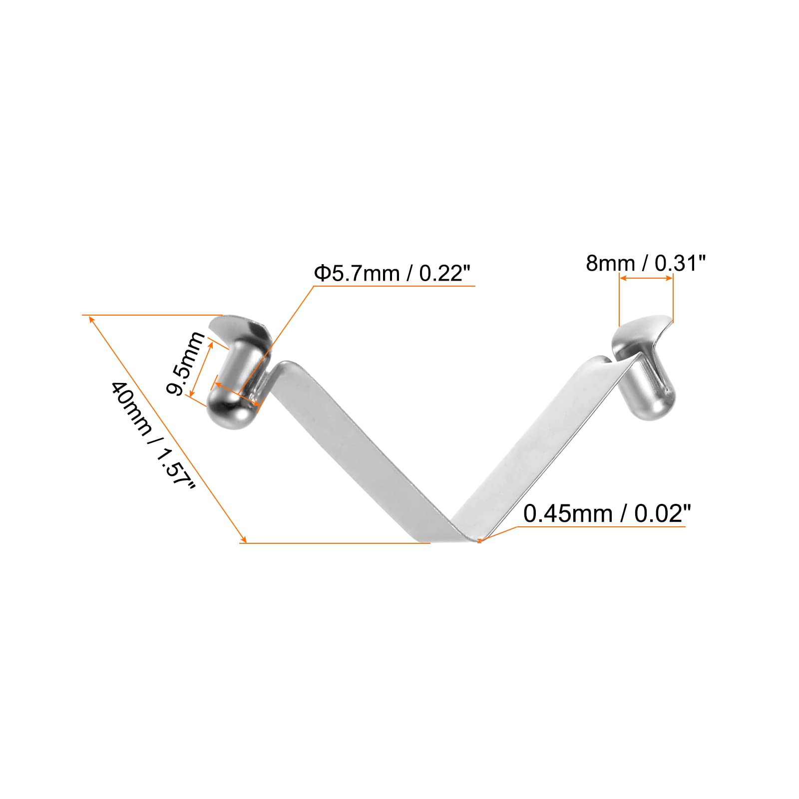 sourcing map 10pcs Double Bouton Kayak Pagaie Ressort Clip 40mm x 5.7mm 65Mn Ressort Acier V-Formé Creux Soulevage Téléscopique Verrouillage Tube Pôle Clips pour Parapluie Camping, Argenté