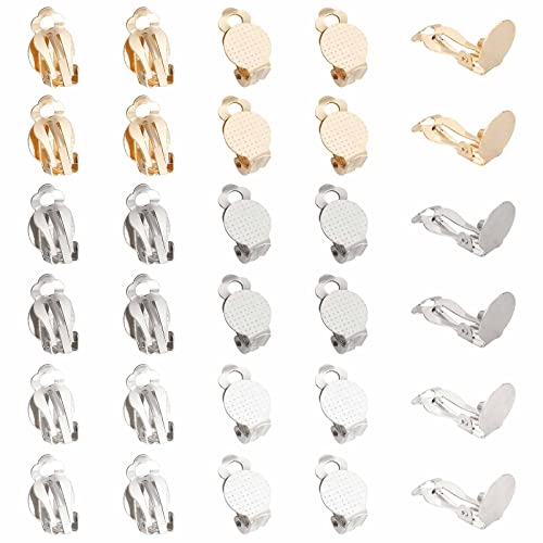 SUNNYCLUE 1 Box 30Pcs 3 Colors Clip on Earrings Findings Round Flat Back Earring Clips Stainless Steel Earring Converters Non-Pierced Earring Settings for Women Adults jewellery Making DIY Crafts