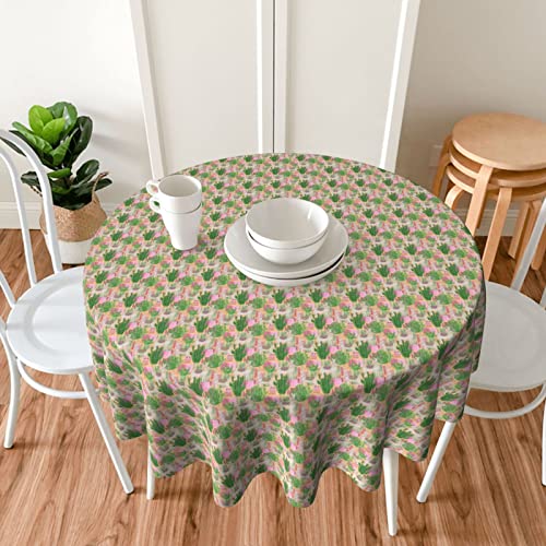 Koolr White Alpaca Watercolor Painting And Cactus Printed Round Table Cloth, Waterproof Decorative Tablecloth 60 Inch Reusable, For Restaurants, Parties #TOP5