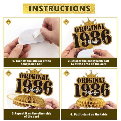 Image of 11pcs Happy 40th Birthday for Men Women Decorations,Forty Bday Banner Ceiling Table Topper Sign Awesome Since 1986 Old Black and Gold Kit Swirls Party Decorations Supplies