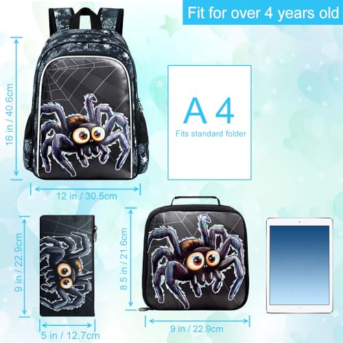 Image of CCJPX 3PCS Kids Backpack for Boys, 16 Inch Spider Water Resistant Preschool Bookbags, Cool Elementary Kindergarten School Backpacks and Lunch Box