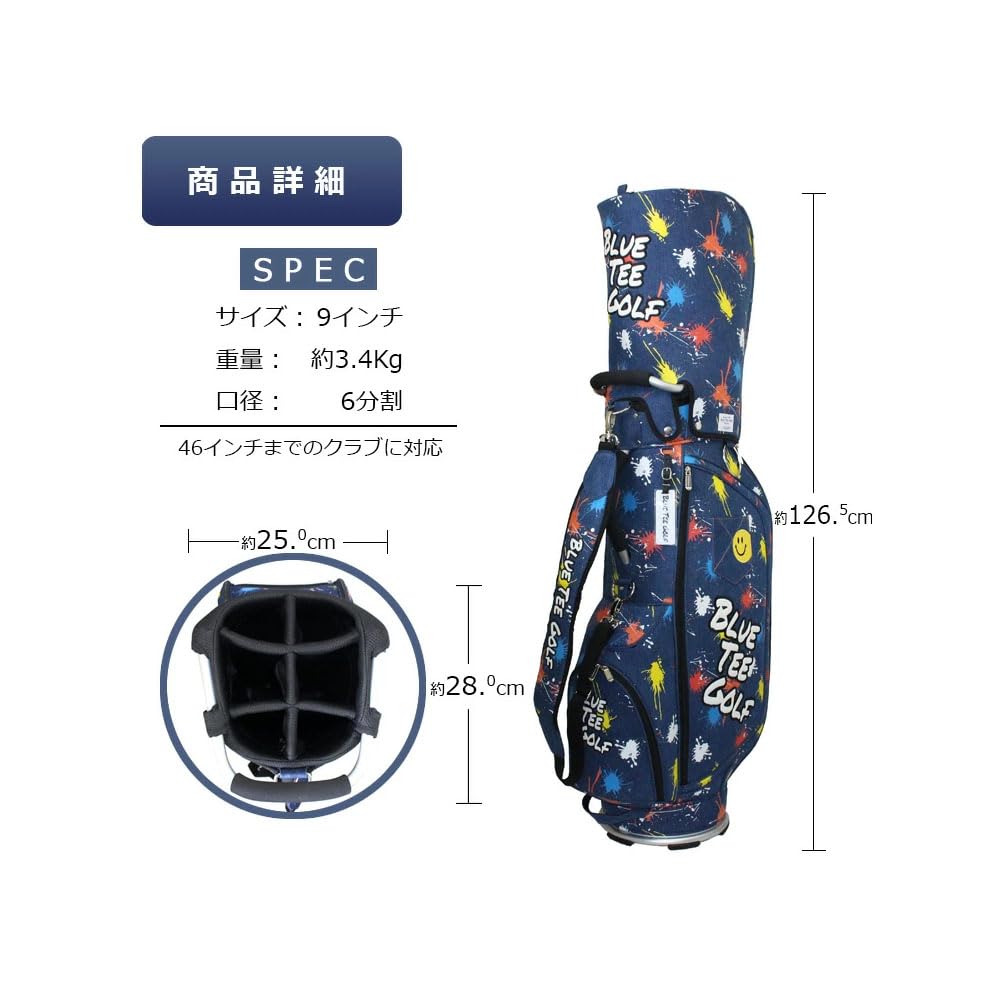 BLUE TEE GOLF デニムキャディバッグ フード・ヘッドカバー付き Amazon | ブルーティーゴルフ デニムペイント キャディーバッグ CB-027
