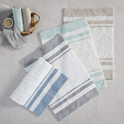Madison Park Reversible Spa Cotton Bath Rug 100%-Cotton Striped Ultra Soft Water Absorbent, Fast Drying, Bath-Mats, Non-Slip Absorbent Quick Dry Mats For Tub, Shower Room, And Bathroom, 24X72, Grey #TOP6
