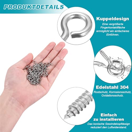 100 Stück Ösenschrauben - 20mm Schraubösen mit Ringösen & Schlüsselanhänger Ringe | Silberne Metallringe für DIY Schmuckherstellung | Perfekt für Tonanhänger, Halsketten & Handwerk​(Silber)
