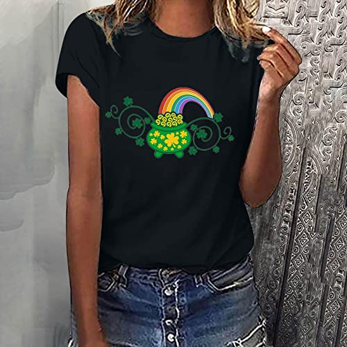 Camiseta feminina verão outono algodão 2023 roupas moda gola redonda gráfico dia de São Patrício blu