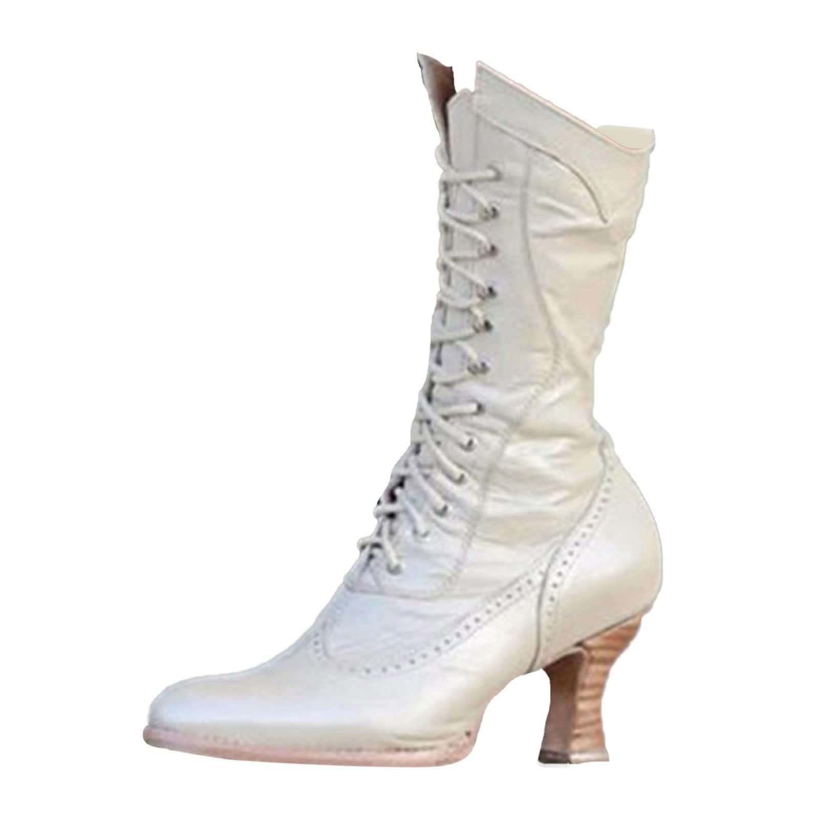 Vintage Victorian Boots for Women Retro Renaissance Granny Mid Calf Boots Casual Classic Pointed Toe Lace up Shoes