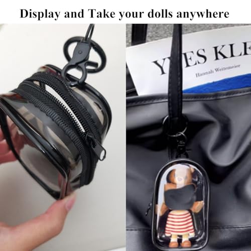 Image of Clear Figure Display Bag with Keychain for Mystery Box Mini Figures Doll Carrying Display Case Keychain Pouch for Collectibles (Black, Cabin)