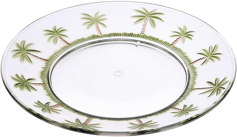 LeadingWare AC-0509 Clear Acrylic Round Dinner Plate with Palm Tree Design 9x9 Inches