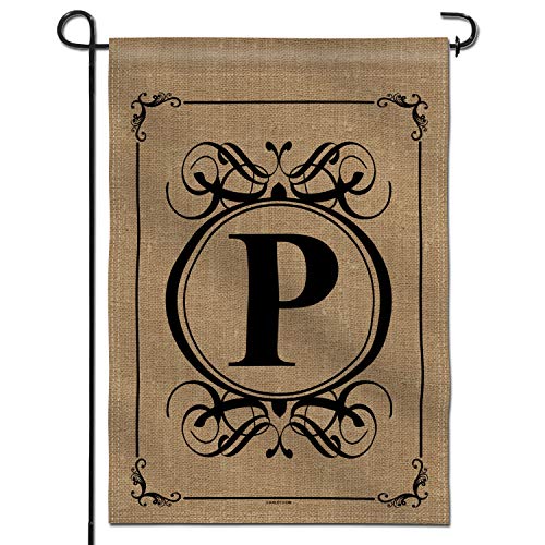 Anley - Bandera de jardín clásica con Monograma。 Letra P。 Doble Cara。 Apellido Familiar。 Inicial。 Patio。 decoración Personalizada para el hogar。 Resistente a la Intemperie y con Doble Costura
