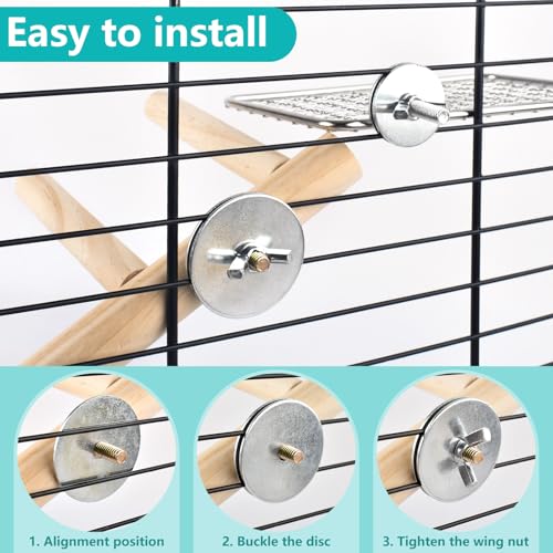Image of DBNESS 4Pcs Bird Perches Toys, Stainless Steel Perch Platform (2 Sizes), Natural Wood Parrot Climbing Ladder & Swing with Bell, Play Gym Cage Accessories for Budgie Cockatiel Lovebird Canary Conure