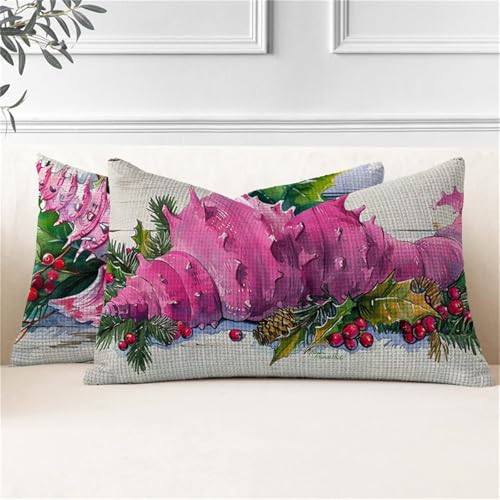 Fundas Cojines Púrpura Cojines Rectangulares Grandes 60x120, Cojin Exterior Impermeable Concha Fundas Almohada, Doble Cara Funda Cojin in Lino para Sofa Jardín Banco Coche Terraza Cama, 2 Piezas J2-20