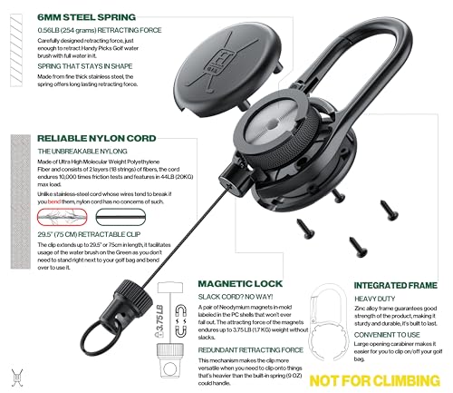 Handy Picks Golf Club Cleaner with Water Bottle Holds 5.5 OZ, Heavy Duty Metal Retractable Magnetic Clip, Waffle Microfiber Golf Towel, Ideal Water Brush Combo - Image 4