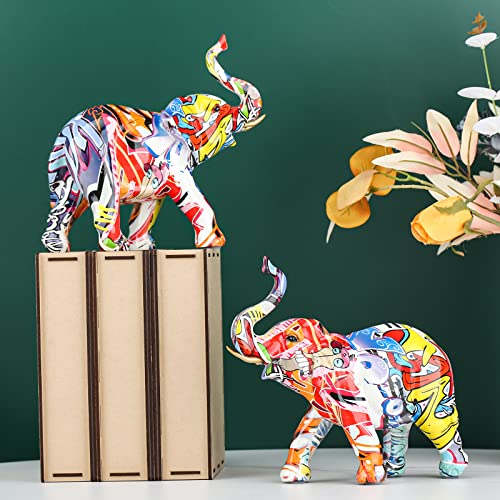 Elephant Figurines Colorful Elephant Statue Graffiti Elephant Decor Large Elephant Statues Home Decor Suitable For Bedroom,Living Room Decoration, The Office Feng Shui Elephants Lucky Collectible #TOP5