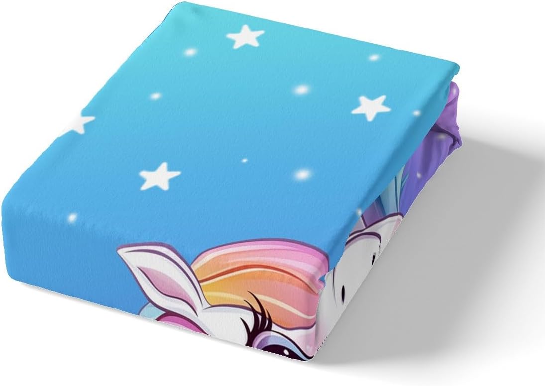 Cute Unicorn Duvet Cover Set Toddler Size,Kawaii Wild Animal Cartoon Reversible Quilt Cover for Kids Boys Girls Starry Galaxy Blue Heart Shape Bedding Set with 1 Pillowcase,No Comforter
