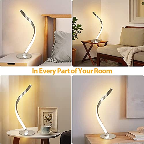 Depuley Modern Spiral Led Table Lamp, Small Desk Lamp With 3000K Warm White Nightstand Lighting, Minimalist Bedside Table Lamps, Decorative Lamp For Bedroom, Office, Dorm, Living Room, Silver #TOP1