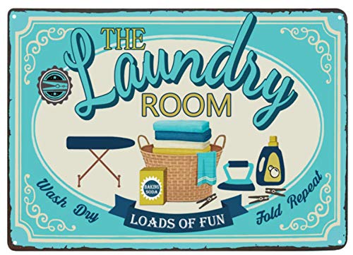 Pxiyou The Laundry Room Loads Of Fun Vintage Farmhouse Laundry Room Sign Country Home Decor Washroom Signs Art Wall Blue 8X12Inch #TOP16