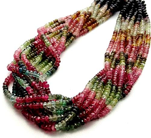 مهره تورمالین چندرنگ طبیعی تراشخورده ۳ تا ۳.۵ میلیمتر، رشته ۱۳ اینچی – مدل HIGH-32819