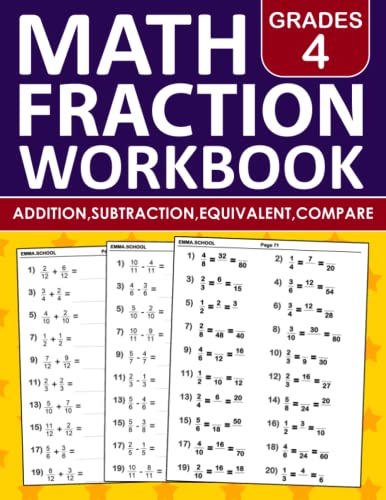 Fraction Math Workbook For Grades 4 | Addition, Subtraction, equivalent, compare | With Answer Key: Fraction Workbook For 4th Grades With 1300 ... and comparent Exercises - One Page A Day