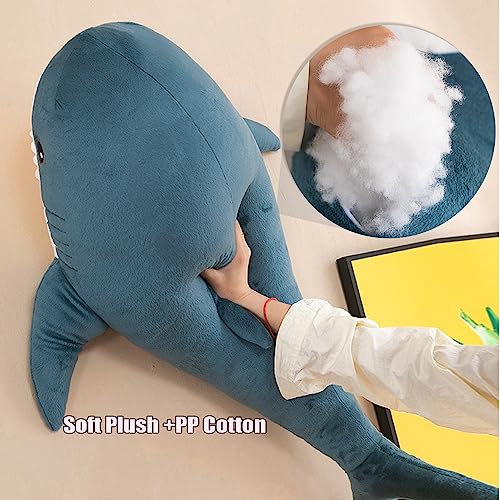 Kekeso Giant Shark Plush Pillow Soft Toy Stuffed Blue Shark Animal Pillow Comfortable Sleeping Pillow Back Cushion Doll Gift for Kids (100cm/39.37inch - Image 3