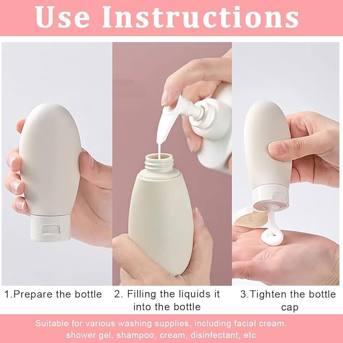 OFFERZONE Refillable Travel Bottles for Toiletries Silicone Container for Cream, Shampoo Hand Wash, Lotion Storage Bottle Travel Accessories Leak Proof 3