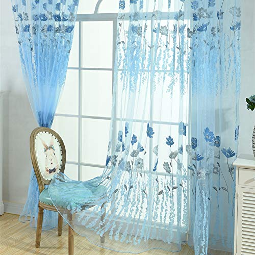 Norbi Galsang Flower Print Tulle Voile Sheer Window Room Curtain Panels 39.4" X 78.8"(Blue) #TOP4