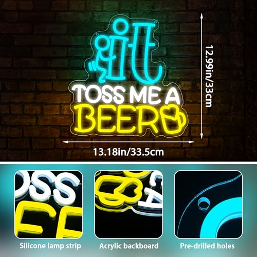 Image of Beer Neon Sign for Wall Decor Beer Neon Light for Man Cave Dimmable Bar LED Light Up Sign for Bar Pub Club Bedroom Party Christmas Birthday Gift Wall Art Size 13.3 * 14.1 In(WZCP061)