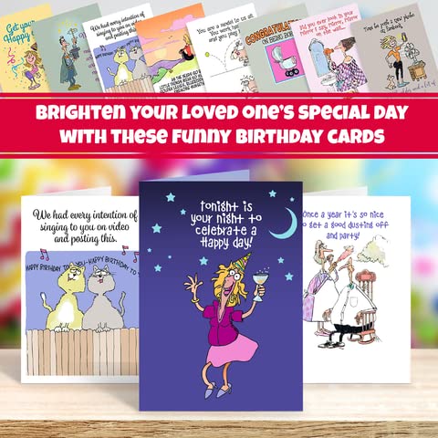 Stonehouse Collection 16 Assorted Funny Birthday Cards W/ Envelopes, Full Color Front & Inside Birthday Cards, Friendly Humor Greeting Cards, Boxed Matte Interior Card Stock Set, Us-Made, 4.5" X 6.25" #TOP1