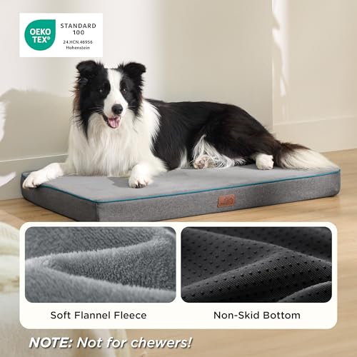 Bedsure Memory Foam Dog Beds Large Sized Dog - Orthopedic Pet Beds for Crate with Removable Washable Cover and Nonskid Bottom, Plush Flannel Fleece Top Pet Mat, Grey by Bedsure - Image 3