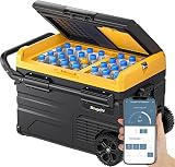 BougeRV Kompressor Kühlbox 12v, 35 Liter Auto Kühlbox(Doppelzone), 12/24V DC &110-240V AC Tragbarer Auto Kühlschrank, 12v Kühlschrank mit APP-Steuerung, LED-Licht, für Camping, Auto, Reisen，-20℃~20℃