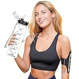 GOPPUS 1L/32oz Tritan Clear Water Bottle with Straw Leakproof Drink Bottle with Measurements Bottles with Flip Top Motivational Bottles with Time Marks for Adults BPA Free (Transparent) - Image 5