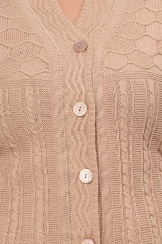 Image of Women Long Chain Design Woolen Winter WEAR Coat Cardigan (DKSELF)