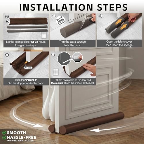 Image of MAXTID 32 inch Door Draft Stopper - Brown Air Draft Stopper & Wind Blocker for Bedroom Doors & Small Apartments