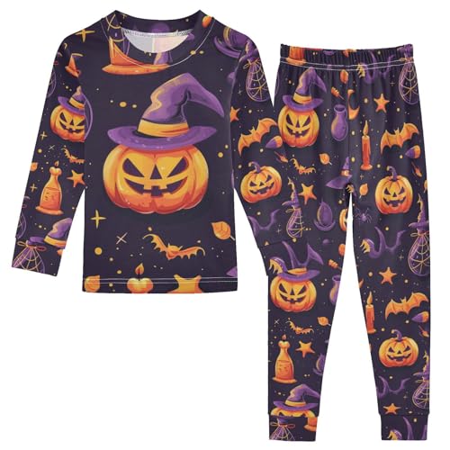 Fustylead Halloween Mystic Witch Pumpkin Potion Bat Moon Candle Cotton Pajama Sets 2 Piece PJ Top and Bottom Nightwear Set
