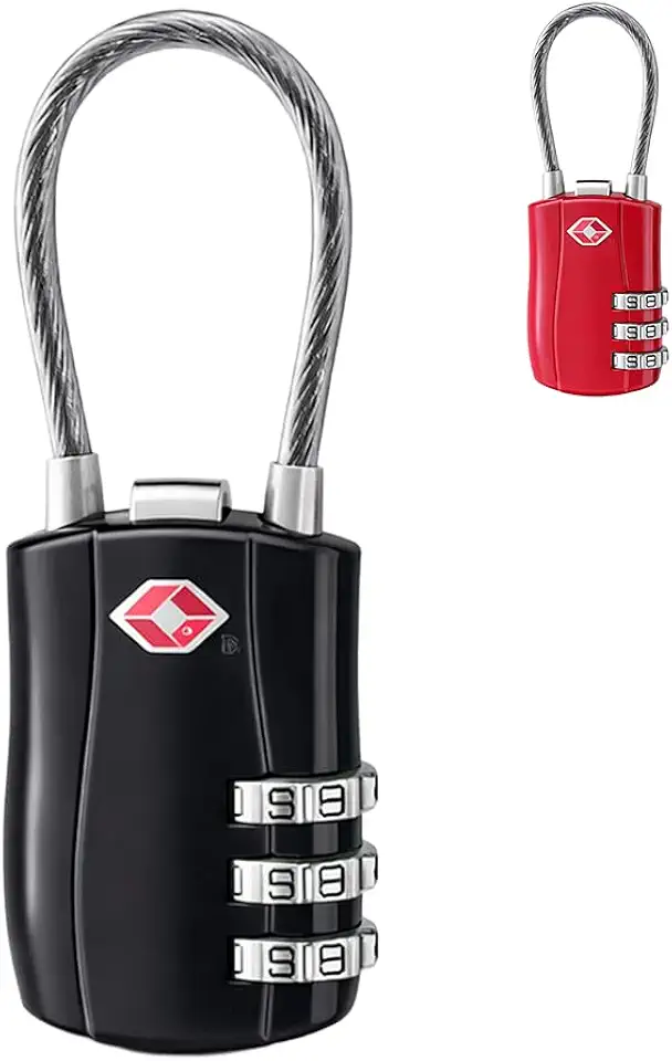 Cadeado com Senha Segredo para Viagem com Cabo de Aço, 8x3 cm, TSA, Seguro para Mala, Bagagem, Mochila e Armário (1, Preto)