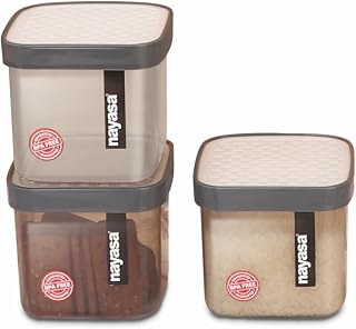 Nayasa Fusion 750 ml BPA Free Food Grade Airtight Kitchen Storage Stackable Containers - Set of 3 Grey