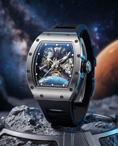 Image of ALIX AL2930 Skeleton Automatic Watch for Men Space Edition Astronaut & Moon Dial with Soft Silicone Strap
