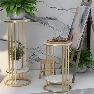 ANASIA HANDICRAFTS Coffee Table, Side Tables, Telephone Table, Round 2-Tier End Tables, Modern MDF Bedside Table with Open Shelves, (Gold) white