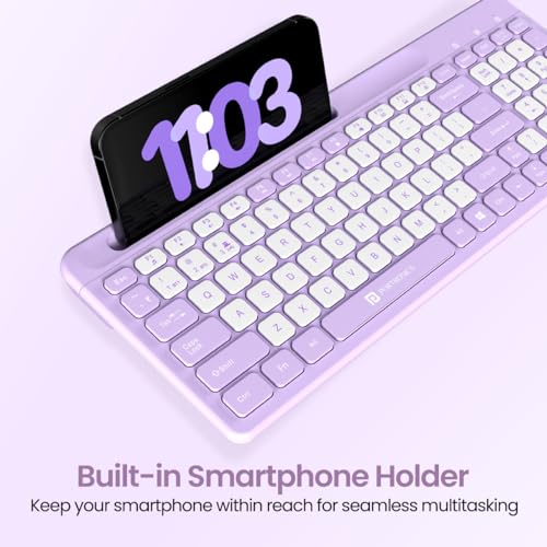 Image of Portronics Bubble Square Wireless Keyboard with Bluetooth + 2.4 GHz USB Receiver (Dual Connectivity), Pair 3 Devices Max, Multimedia Hotkeys, for Laptop, PC, Smartphone, Tablet (Purple)