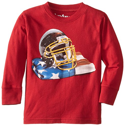 Wes & Willy Little Boys' Amer Football Long Sleeve Tee, AL Red, 7