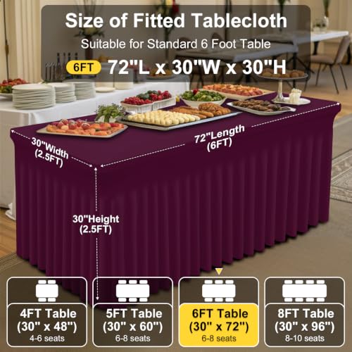 Image of Smiry Spandex Elastic Fitted Table Cloth Skirt for 6FT Rectangle Table | Stretch Washable Table Cloth, Banquet Table Cover for Wedding, Party, Indoor & Trade Shows, (Jujube Red, 72Lx30Wx30H)