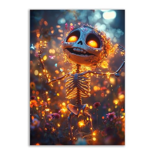 Tableau Halloween toile 70x100cm décoration chic squelette