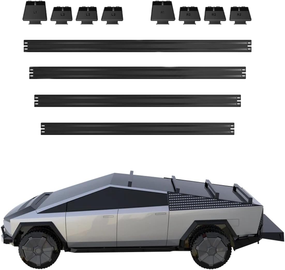4pcs Black Cross Bar Roof Rails Compatible Used for Tesla Cybertruck 2024 2025 Roof Racks Carrier Bars Aluminum (Total 4 Pieces)